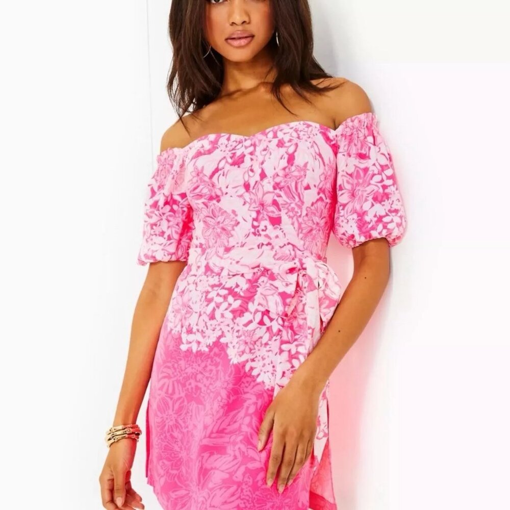 Lilly Pulitzer Pink Floral Off-Shoulder Mini Dress